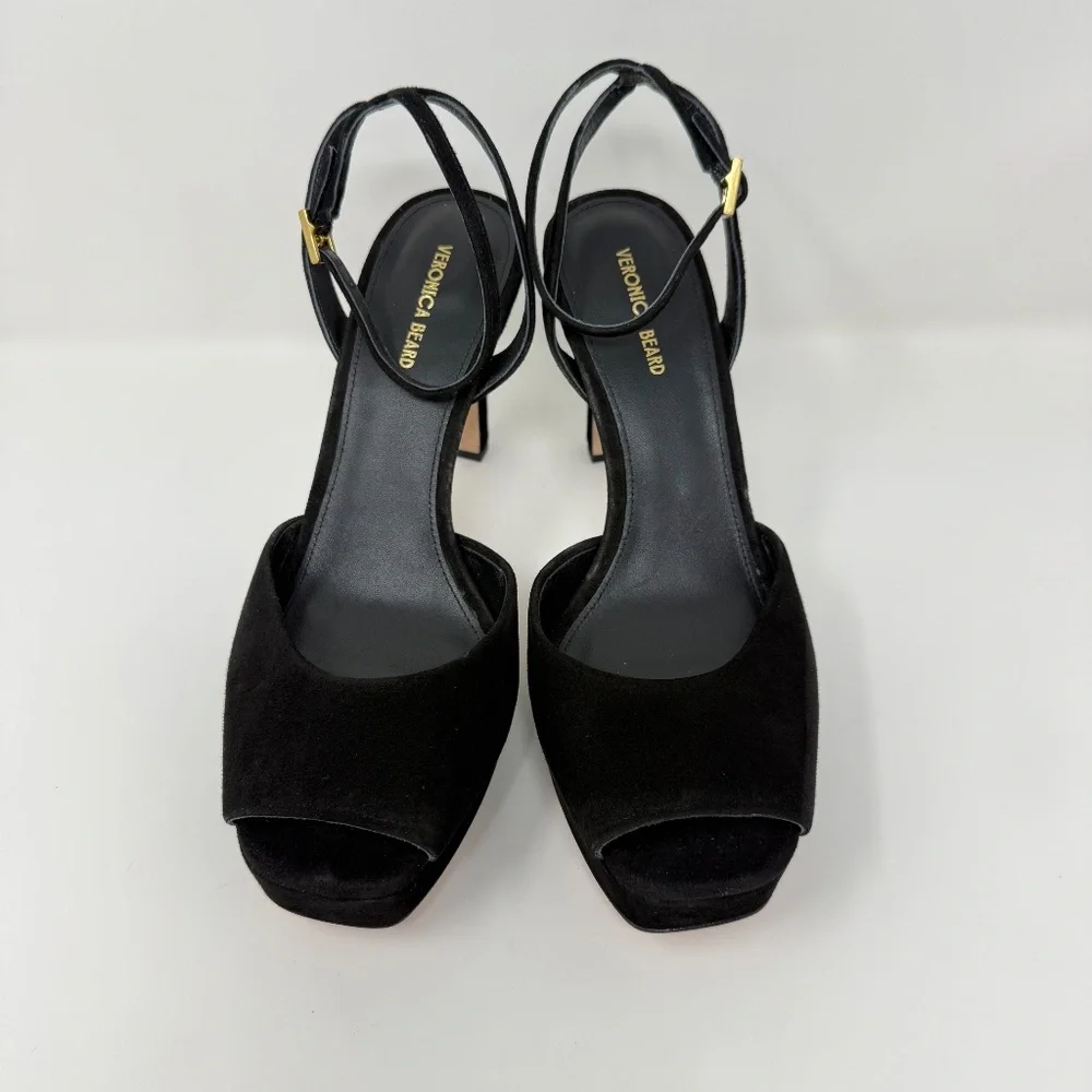 New Veronica Beard Brianne Sandals Black Suede Sz 8.5
